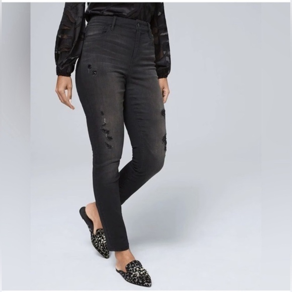 White House Black Market High-Rise Sequin Destructed Skinny Jeans Size 8 NWT
